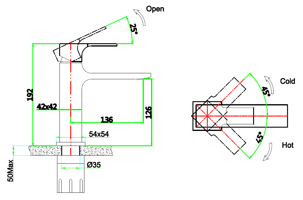 Edelstahl Armatur für Badezimmer Mizzo Flucto - Weiß / Chrom