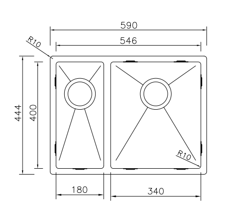 MIZZO Linea Edelstahlspüle 180-340 flächenbündig / Unterbau