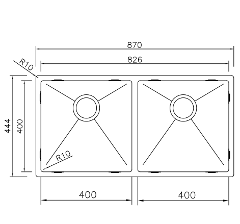 MIZZO Linea Edelstahl Spüle 800-400 flächenbündig / Unterbau