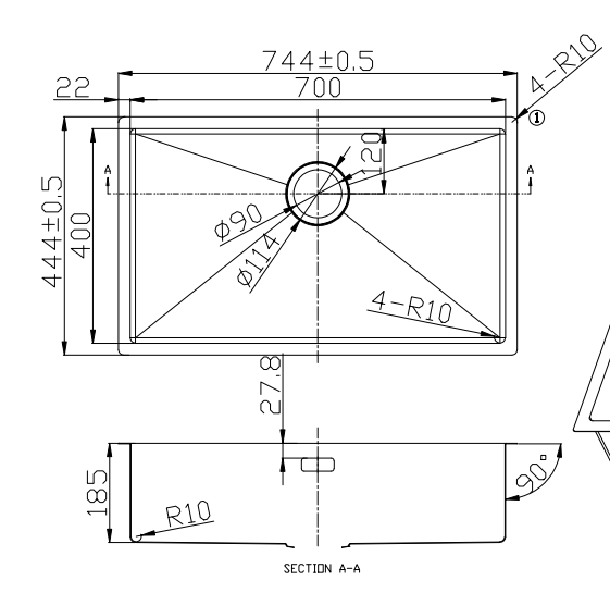 MIZZO Linea Edelstahlspüle 700-400 Unterbau / flächenbündig