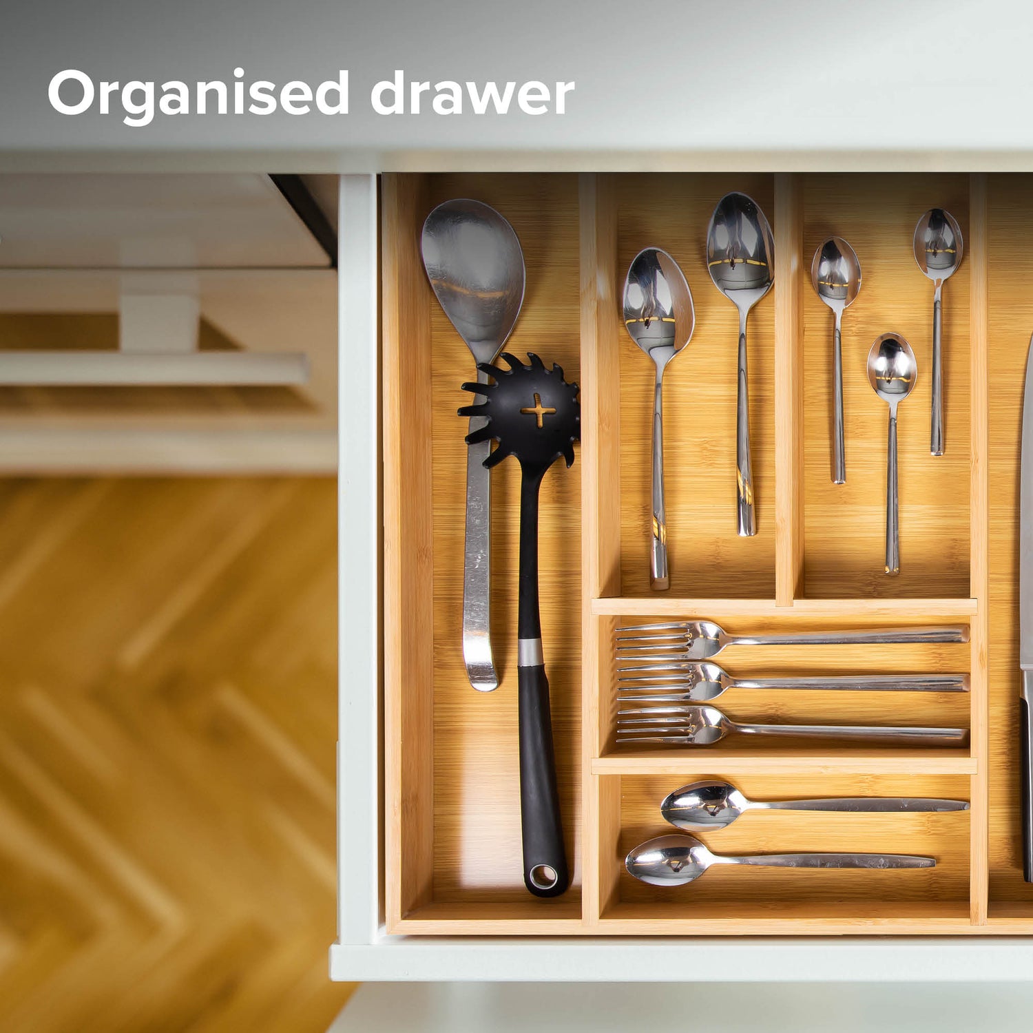 Bambox B4147 Hölzerner Besteck Bin 41 cm Lager-Bin - Bambusbesteck