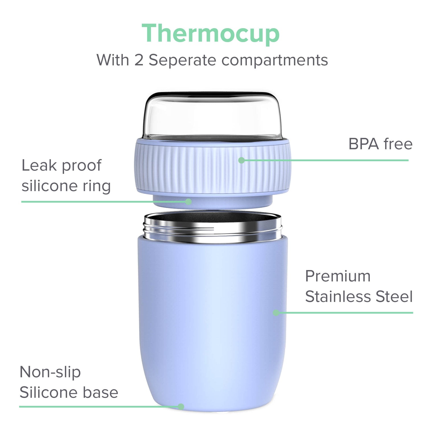 Coninx Thermos food container - Warming container food for at home and on the go - Thermos food box leak-proof - Thermos mug 840ml blue