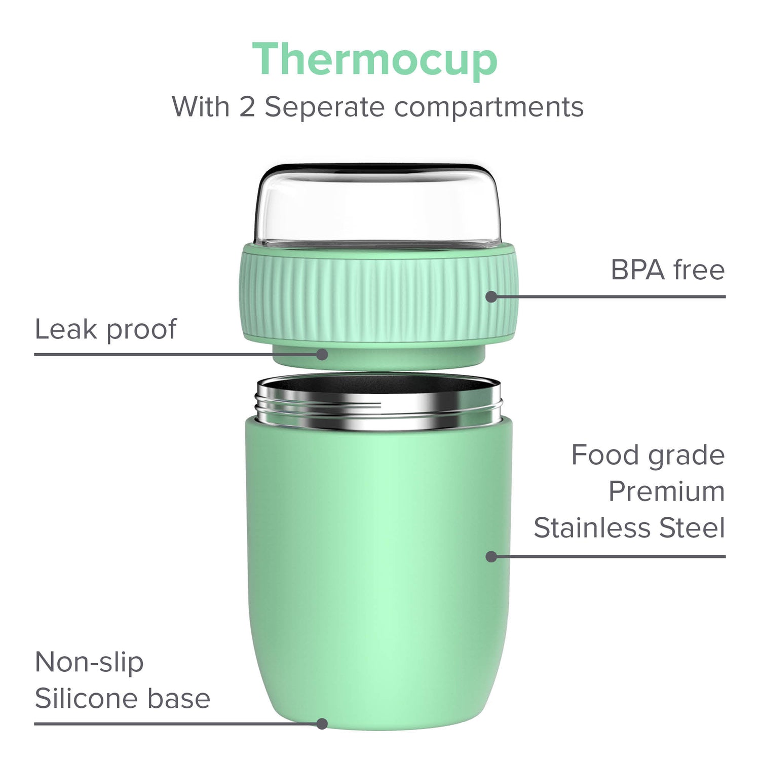CONINX THERMOS Nahrungsmittelbehälter - Wärmebehälter Lebensmittel für zu Hause und unterwegs - Thermos Food Box Leak-Proof - Thermos-Tasse 840ml grün