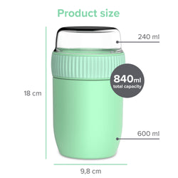 CONINX THERMOS Nahrungsmittelbehälter - Wärmebehälter Lebensmittel für zu Hause und unterwegs - Thermos Food Box Leak-Proof - Thermos-Tasse 840ml grün