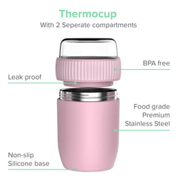 Coninx Thermos Food Container - Wärmebehälter Lebensmittel für zu Hause und unterwegs - Thermos Food Box Leak-Proof - Thermos-Tasse 840ml Rosa