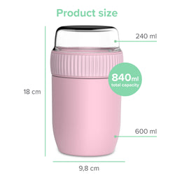 Coninx Thermos Food Container - Wärmebehälter Lebensmittel für zu Hause und unterwegs - Thermos Food Box Leak-Proof - Thermos-Tasse 840ml Rosa