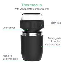 CONINX THERMOS Nahrungsmittelbehälter - Wärmebehälter Lebensmittel für zu Hause und unterwegs - Thermos Food Box Leak-Proof - Thermos-Tasse 840ml Schwarz