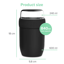 CONINX THERMOS Nahrungsmittelbehälter - Wärmebehälter Lebensmittel für zu Hause und unterwegs - Thermos Food Box Leak-Proof - Thermos-Tasse 840ml Schwarz