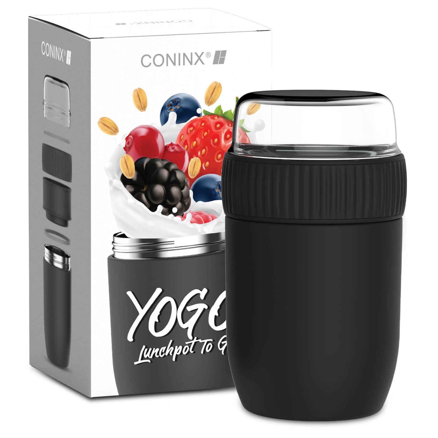CONINX THERMOS Nahrungsmittelbehälter - Wärmebehälter Lebensmittel für zu Hause und unterwegs - Thermos Food Box Leak-Proof - Thermos-Tasse 840ml Schwarz
