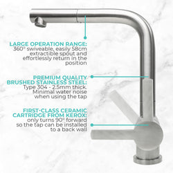 Mizzo Avori kitchen tap brushed steel