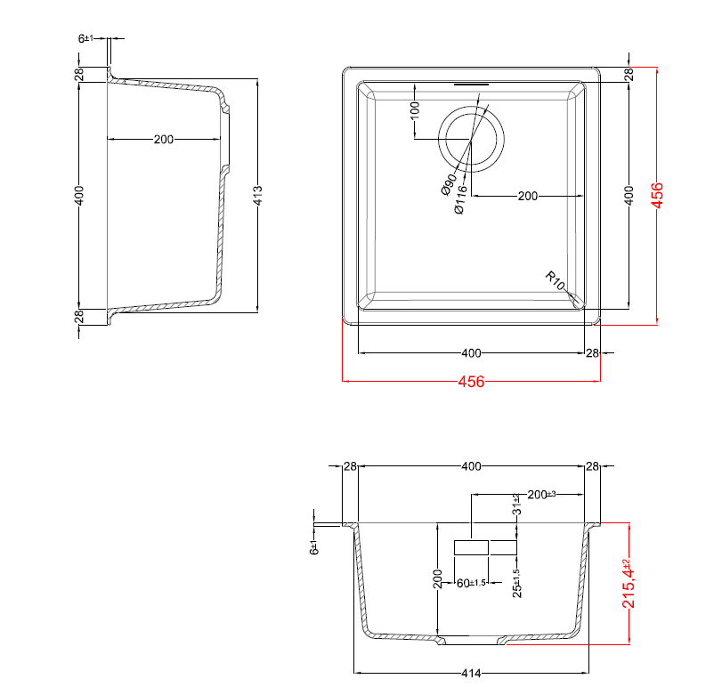 Mizzo Ambro 40-40 Spüle Unterbau/Einbau - Schwarz